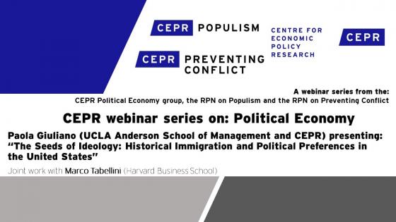 White background with black text "CEPR webinar series on political economy" with CEPR logo 